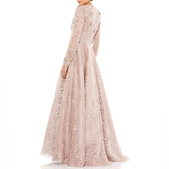 NWT MacDuggal 11121 Mocha Embellished Illusion Long Sleeve A-Line Ball Gown-Sz 8 - Picture 2 of 15